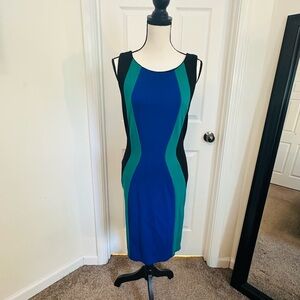 Tahari Blue and Green Colorblock Dress
